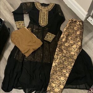 Black and Gold Embroidered Dress with Pants